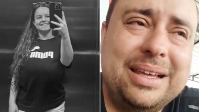 A imagem cria um impacto visual forte ao contrastar a alegria e a vida da jovem Beatriz Munhoz, no lado esquerdo (em preto e branco, sugerindo uma lembrança ou ausência), com o sofrimento e a dor manifesta do homem no lado direito, o pai dela, Lucas Munhoz (em cores, sugerindo o presente). O contexto diz respeito ao latrocínio contra Bruna, em Sapopemba, na Zona Leste de São Paulo.