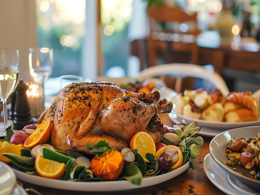 Imagem ilustrativa de um frango assado em uma ceia de natal