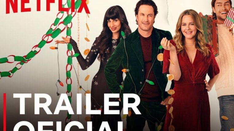 a imagem mostra o elenco do novo filme de Natal da Netflix, Um Natal Ex-pecial