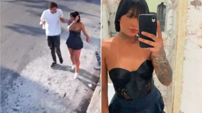 O casal discute andando pela rua na imagem à esquerda. Á direita, Tainara faz selfie no espelho