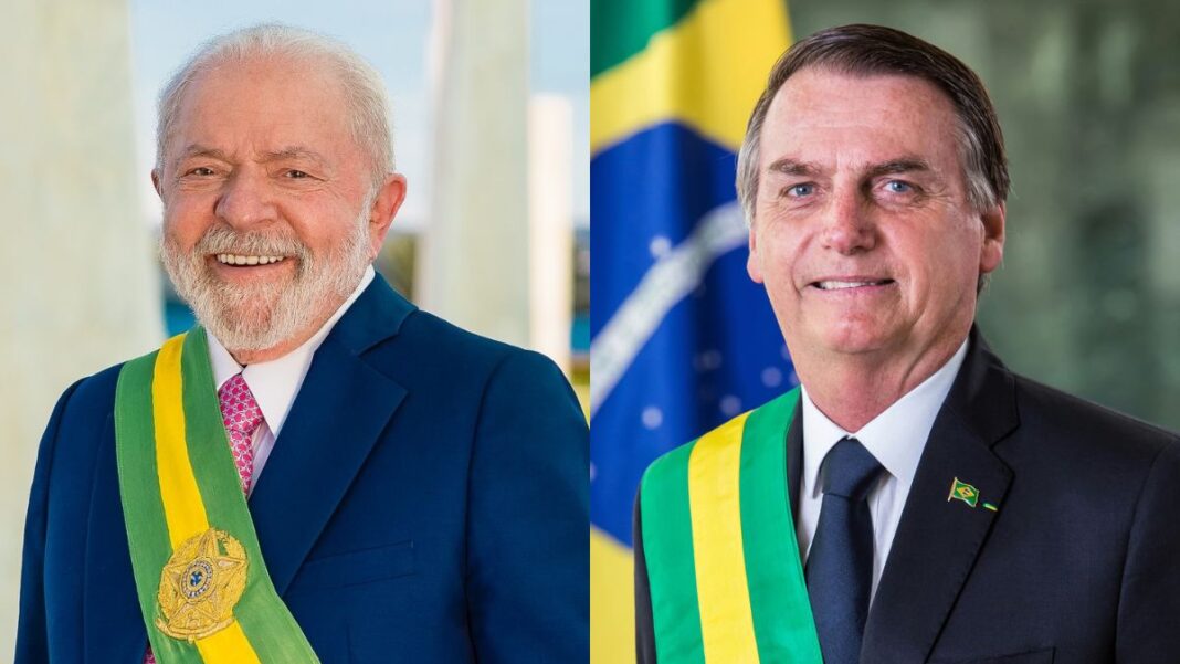 Imagem mostra Lula e Bolsonaro em suas fotos oficiais como presidentes, com a faixa presidencial