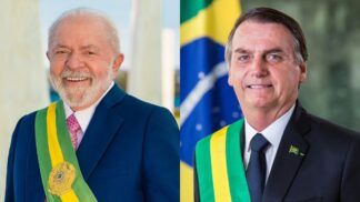 Imagem mostra Lula e Bolsonaro em suas fotos oficiais como presidentes, com a faixa presidencial