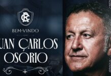 Montagem com o rosto do técnico Juan Carlos Osório e o escudo do Remo