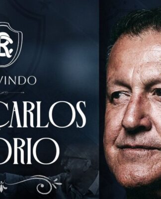 Montagem com o rosto do técnico Juan Carlos Osório e o escudo do Remo