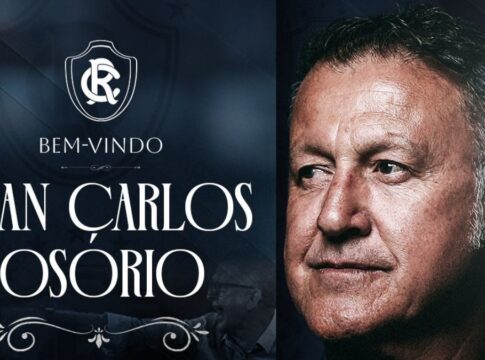 Montagem com o rosto do técnico Juan Carlos Osório e o escudo do Remo