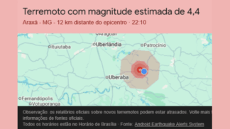 Terremoto atinge Araxá, em Minas Gerais