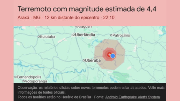 Terremoto atinge Araxá, em Minas Gerais