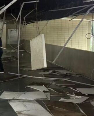 Chuva de granizo derruba forros na USP e muro na Zona Leste de São Paulo