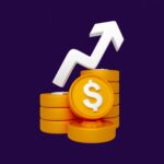 imagem ilustrativa de moeda laranja com seta para cima.