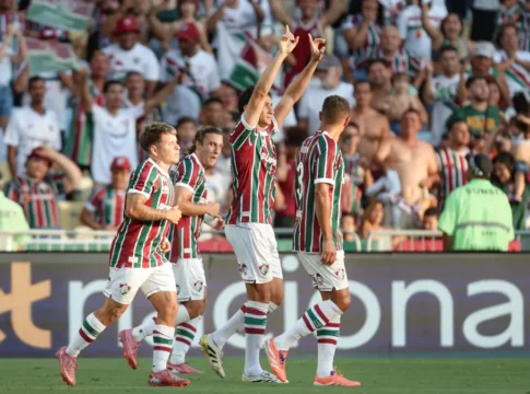 Fluminense comemora gol marcado contra o Bahia, pelo Brasileirão Série A 2025