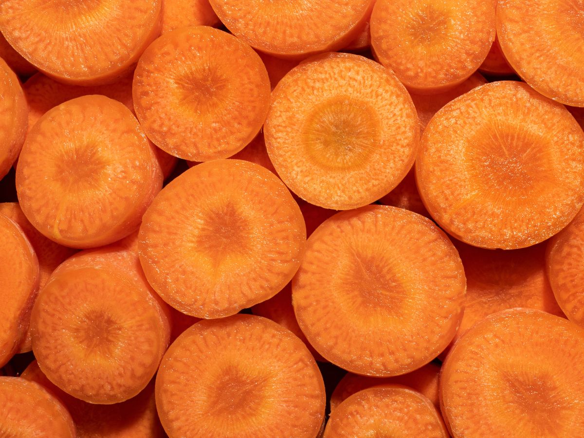 Na foto há diversas cenouras cortadas em rodelas.