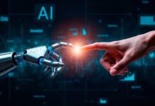 mão humana e mão robótica