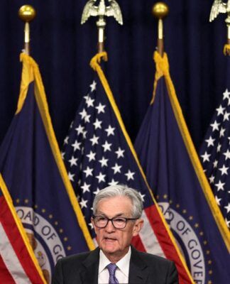 O presidente do Federal Reserve (Fed), Jerome Powell, concede entrevista coletiva após reunião do Comitê Federal de Mercado Aberto (Fomc), na sede do banco central dos Estados Unidos, em Washington