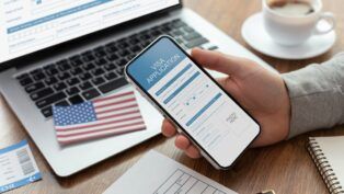 Composição do pedido de visto com bandeira americana