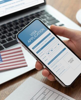 Composição do pedido de visto com bandeira americana