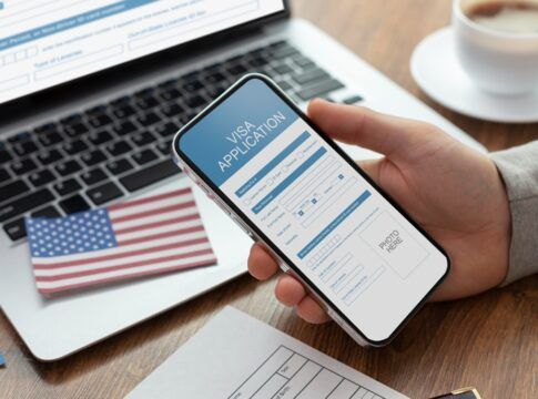 Composição do pedido de visto com bandeira americana