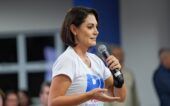 A ex-primeira-dama Michelle Bolsonaro em evento do PL Mulher na cidade de Primavera do Leste