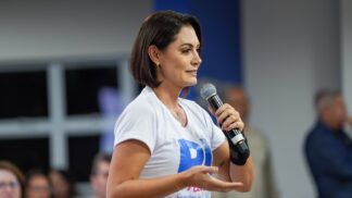 A ex-primeira-dama Michelle Bolsonaro em evento do PL Mulher na cidade de Primavera do Leste