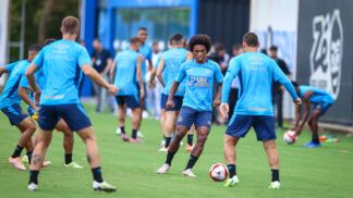 ogadores do Gremio realizam treino técnico durante a manha desta terca-feira, no CT Luiz Carvalho