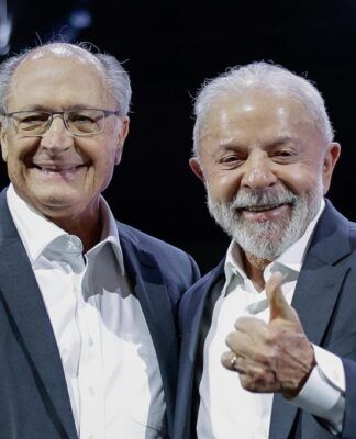 Geraldo Alckmin e Lula durante o Salão do Automóvel