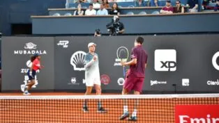 João Fonseca e sua dupla Marcelo Melo no Rio Open