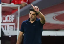 O técnico do Palmeiras, Abel Ferreira, em jogo contra o Internacional
