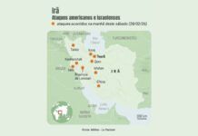Mapa dos ataques israelenses e americanos no território do Irã (Foto: TMC)