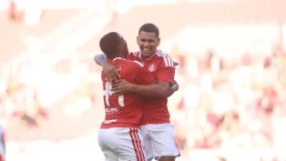 Braian Aguirre, jogador do Internacional, comemora gol marcado contra o São Luiz pelo Campeonato Gaúcho 2026