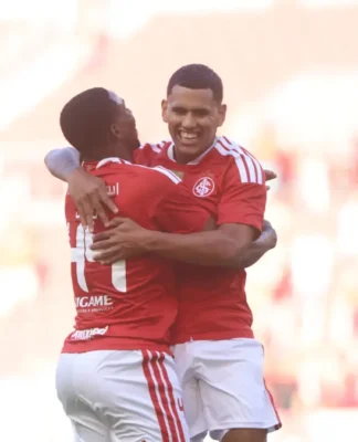 Braian Aguirre, jogador do Internacional, comemora gol marcado contra o São Luiz pelo Campeonato Gaúcho 2026