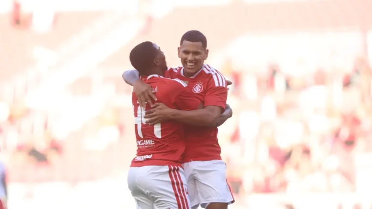 Braian Aguirre, jogador do Internacional, comemora gol marcado contra o São Luiz pelo Campeonato Gaúcho 2026