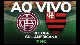 Montagem com os escudos de Lanús e Flamengo