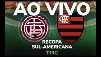 Montagem com os escudos de Lanús e Flamengo