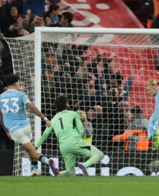 Lance do jogo Liverpool x Manchester City, pela Premier League 2025/26