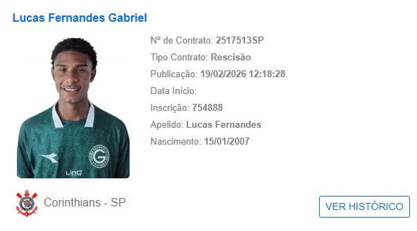 Rescisão no BID do zagueiro Lucão, que deixou o Corinthians para assinar com o Goiás