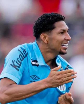 Rony comemora gol marcado na partida entre Noroeste e Santos pelo Paulistão 2026