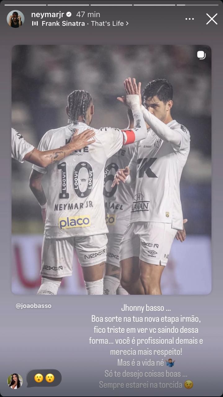 Neymar protestando sobre a saída de João Basso do Santos