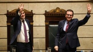 O vice-prefeito, Eduardo Cavaliere e o prefeito do Rio de Janeiro, Eduardo Paes durante cerimônia de posse no Palácio Pedro Ernesto, no centro da capital fluminense.