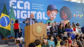 O presidente da República, Luiz Inácio Lula da Silva, durante cerimônia de assinatura de decretos de proteção de crianças e adolescentes em ambientes digitais (ECA Digital), no Palácio do Planalto
