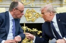 O presidente dos Estados Unidos, Donald Trump, e o chanceler da Alemanha, Friedrich Merz, reúnem-se no Salão Oval da Casa Branca