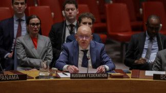 Vasily Nebenzya, representante da Rússia no Conselho de Segurança, fala em reunião da ONU.