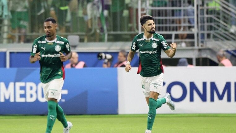 Soccer Football - Copa Libertadores - Group F - Palmeiras v Sporting Cristal - Allianz Parque, Sao Paulo, Brazil - April 16, 2026 Palmeiras' Flaco Lopez celebrates scoring their second goal REUTERS/Jorge Silva