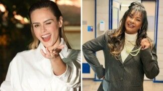 Na foto há duas mulheres, no lado direito está Solange Couto de terno e do outro lado está Ana Paula com uma camisa branca.