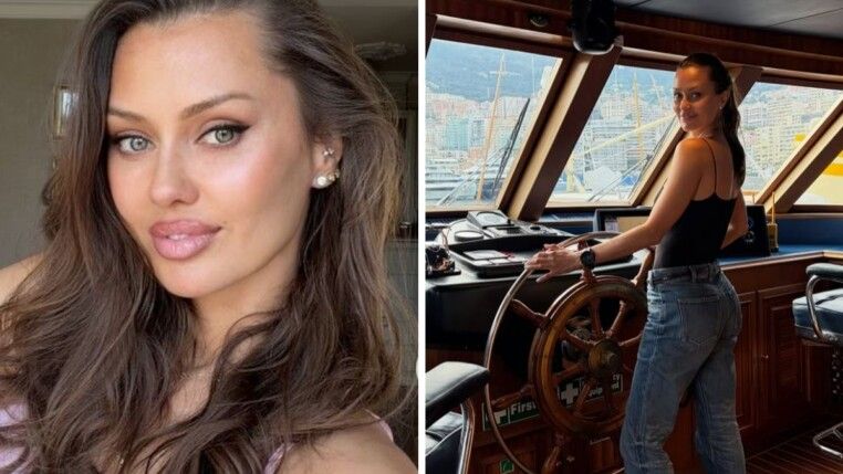 Na foto há duas imagens da influenciadora, em uma é uma selfie dela sorrindo e na outra é uma foto dela dirigindo um barco.