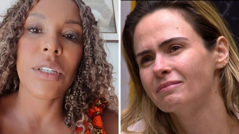 Na foto há duas mulheres. No lado direito está uma mulher loira e no lado esquerdo uma mulher de cabelo cacheado.