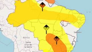 Mapa do Brasil com os pontos que devem chover.