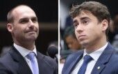 Montagem com Eduardo Bolsonaro à esquerda e Nikolas Ferreira à direita
