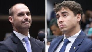 Montagem com Eduardo Bolsonaro à esquerda e Nikolas Ferreira à direita