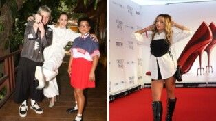 No lado direito está Samira usando camisa branca e bota cano alto. No lado esquerdo estão Juliano, Ana Paula e Tia Milena.