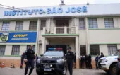 Policemen patrol after a shooting at the Sao Jose school, where two staff members were killed, the Acre state government confirmed in a statement, in Rio Branco, Brazil, May 5, 2026. REUTERS/Sergio Vale