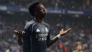 Soccer Football - LaLiga - Espanyol v Real Madrid - RCDE Stadium, Cornella de Llobregat, Spain - May 3, 2026 Real Madrid's Vinicius Junior celebrates scoring their second goal REUTERS/Bruna Casas